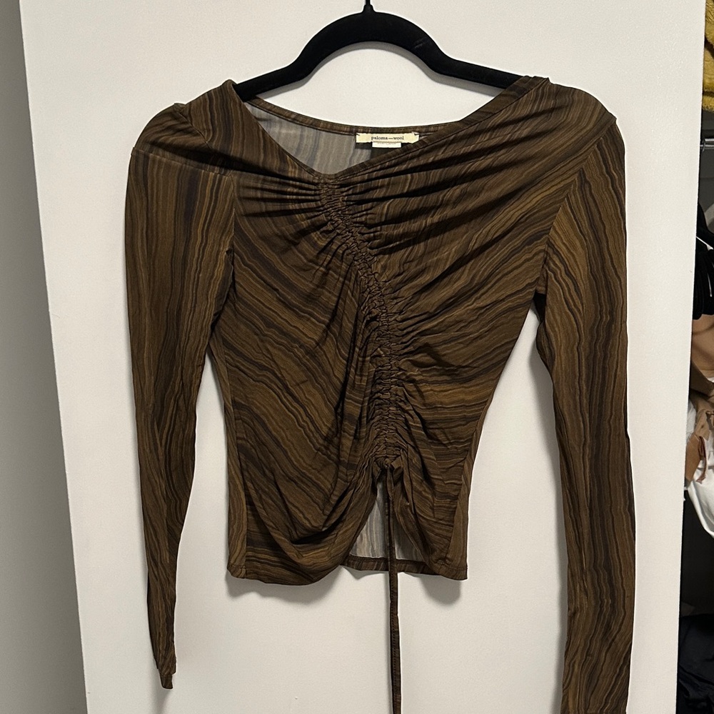 Paloma Wool Brown Striped Ruched Long-Sleeve Top